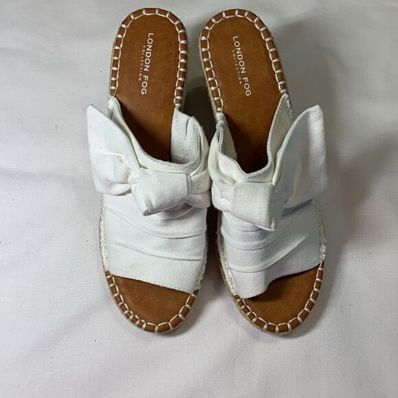 London Fog Size 11 Heidi classic Espadille wedge sandal white - Picture 2 of 12